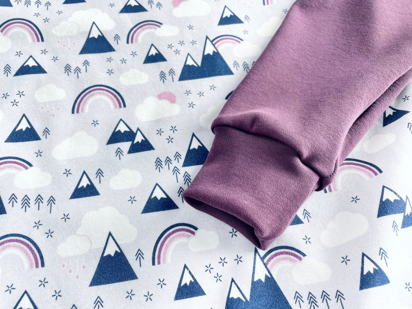 Rainbows + Mountains Organic Cotton Pullover - Gray / Plum / Navy / Pink / White