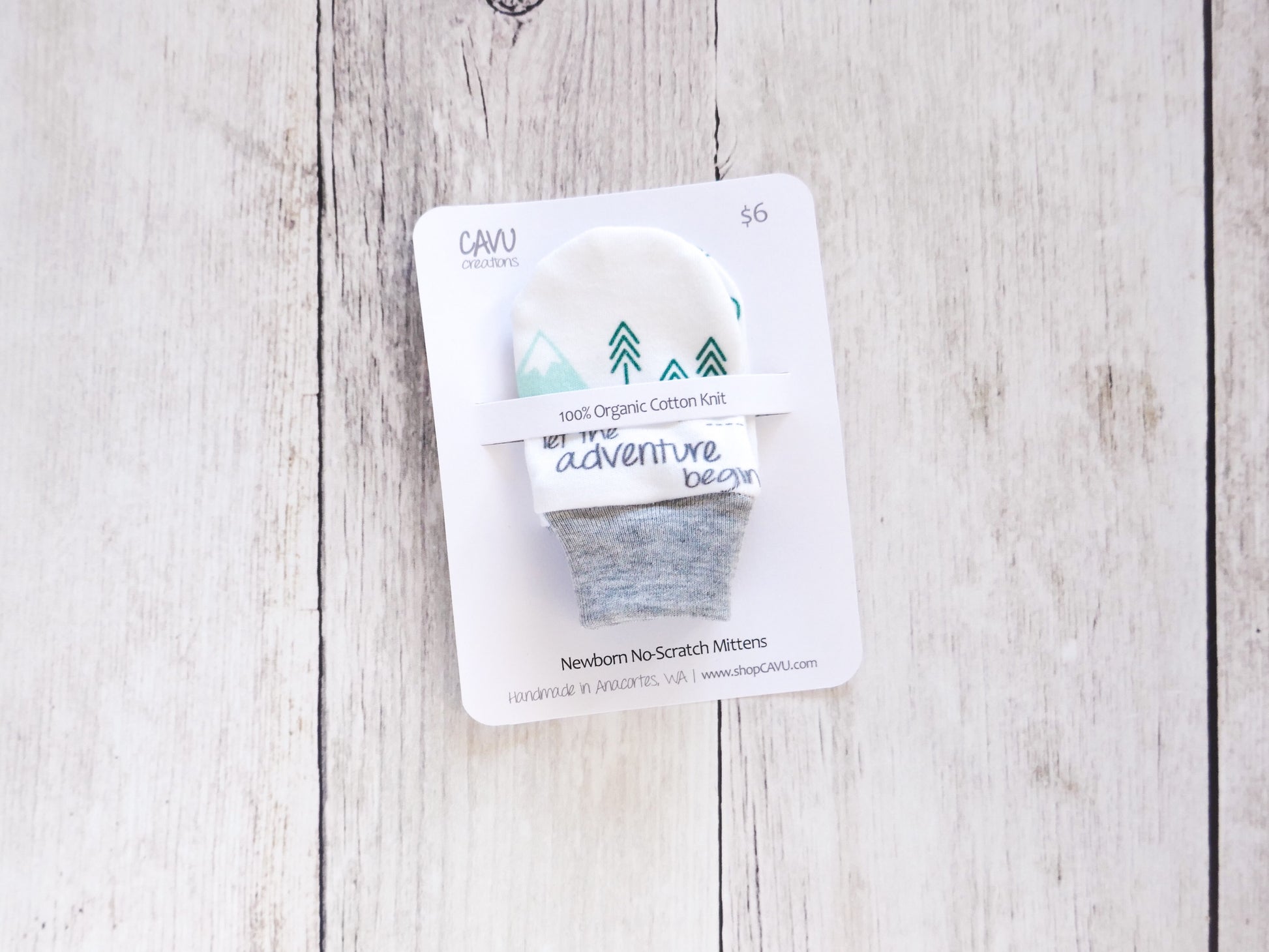 PNW Organic Newborn Mittens - Mint / Forest Green / Gray - CAVU Creations