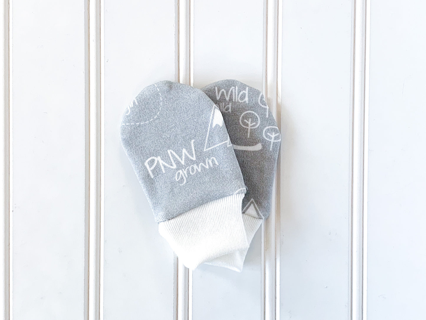 PNW Organic Newborn Mittens - White / Light Gray - CAVU Creations