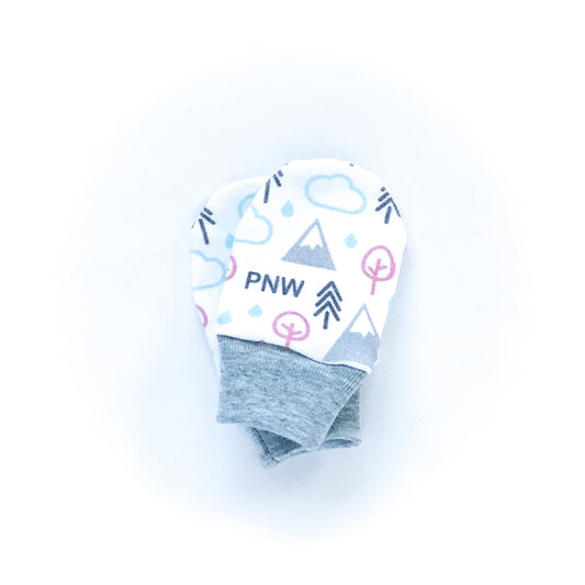 PNW Love Organic Newborn Mittens - Coral / Mint / Grays / White - CAVU Creations