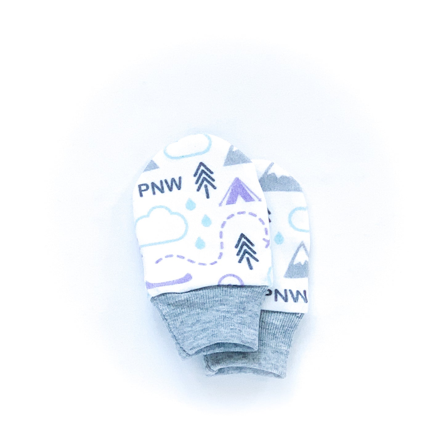 PNW Love Organic Newborn Mittens - Purple / Mint / Grays / White - CAVU Creations
